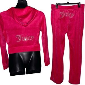 JUICY COUTURE VIXEN PINK OG BLING RHINESTONE VELOUR TRACKSUIT SWEATSUIT NWT